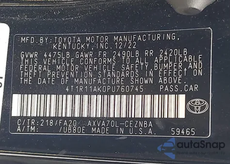 2023 Toyota Camry Le from USA, damaged, VIN 4T1R11AK0PU760745